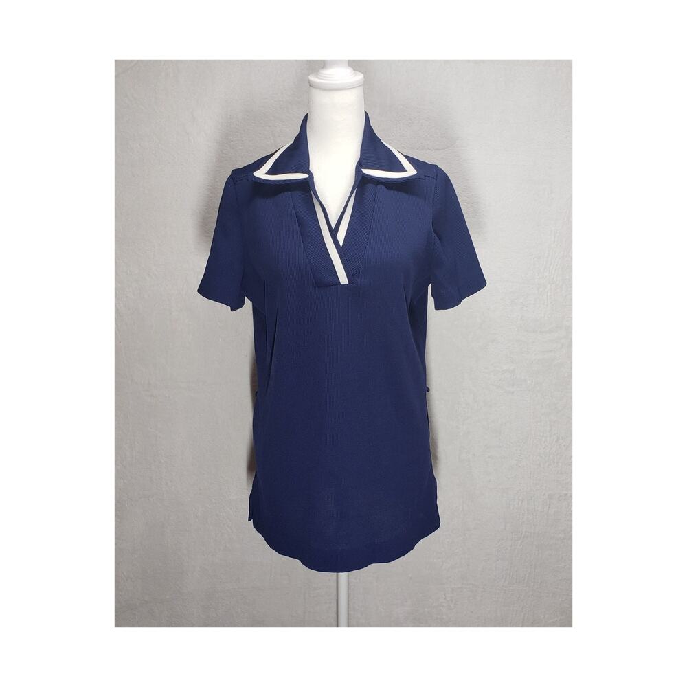 Vintage 70s Bay Harbour Navy Ribbed Knit Tunic M Dark Academia Indie Sleaze